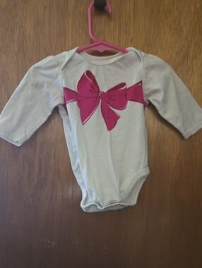 Place Cream Long-Sleeve One-Piece with Pink Bow and pink tutu leggings, 2 pc.set